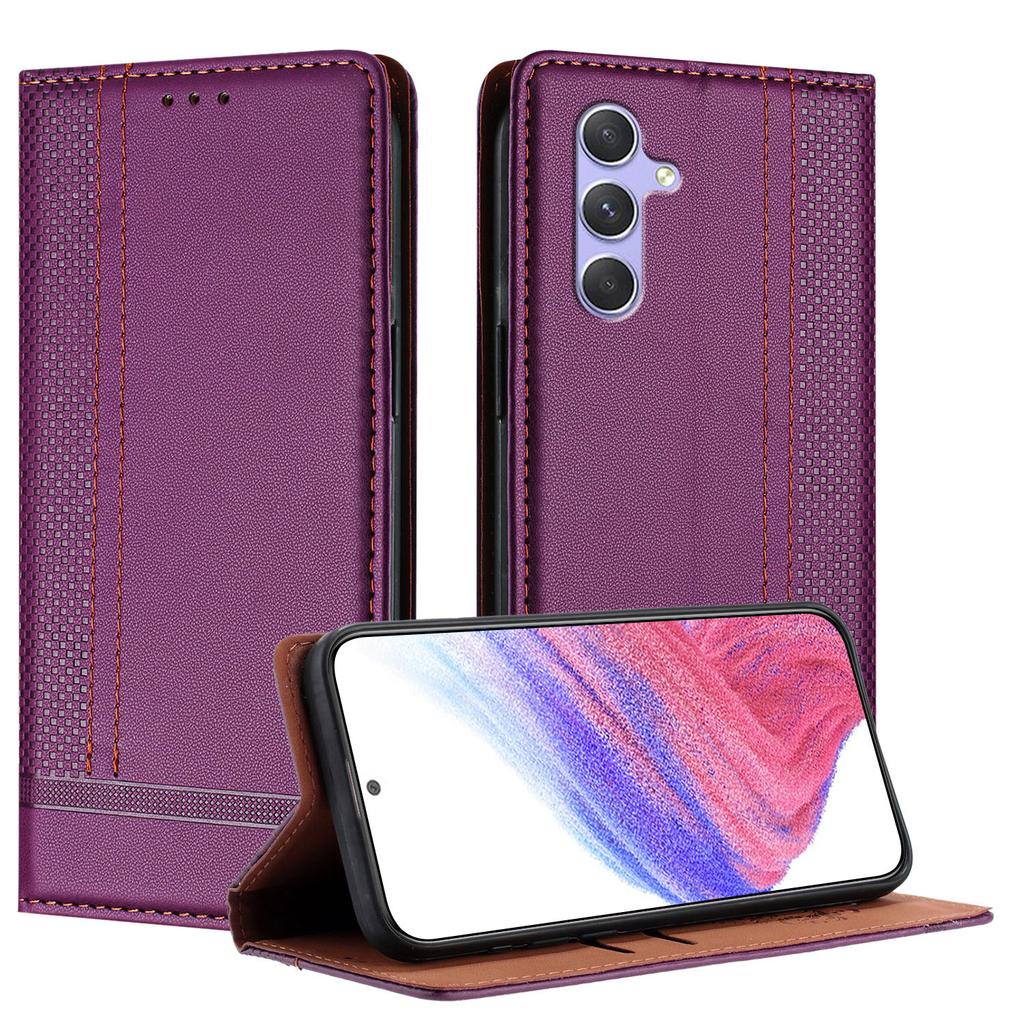 For Samsung Galaxy A54 5G Case L-Shaped Grid Pattern Leather Stand Phone Cover with Card Slots