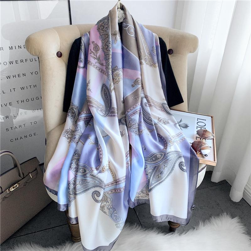 Big Size Women Scarf Spring Silk Hijabs Floral Print Shawls and Wraps Ladies Pashmina Bandana Foulard Soie Scarves