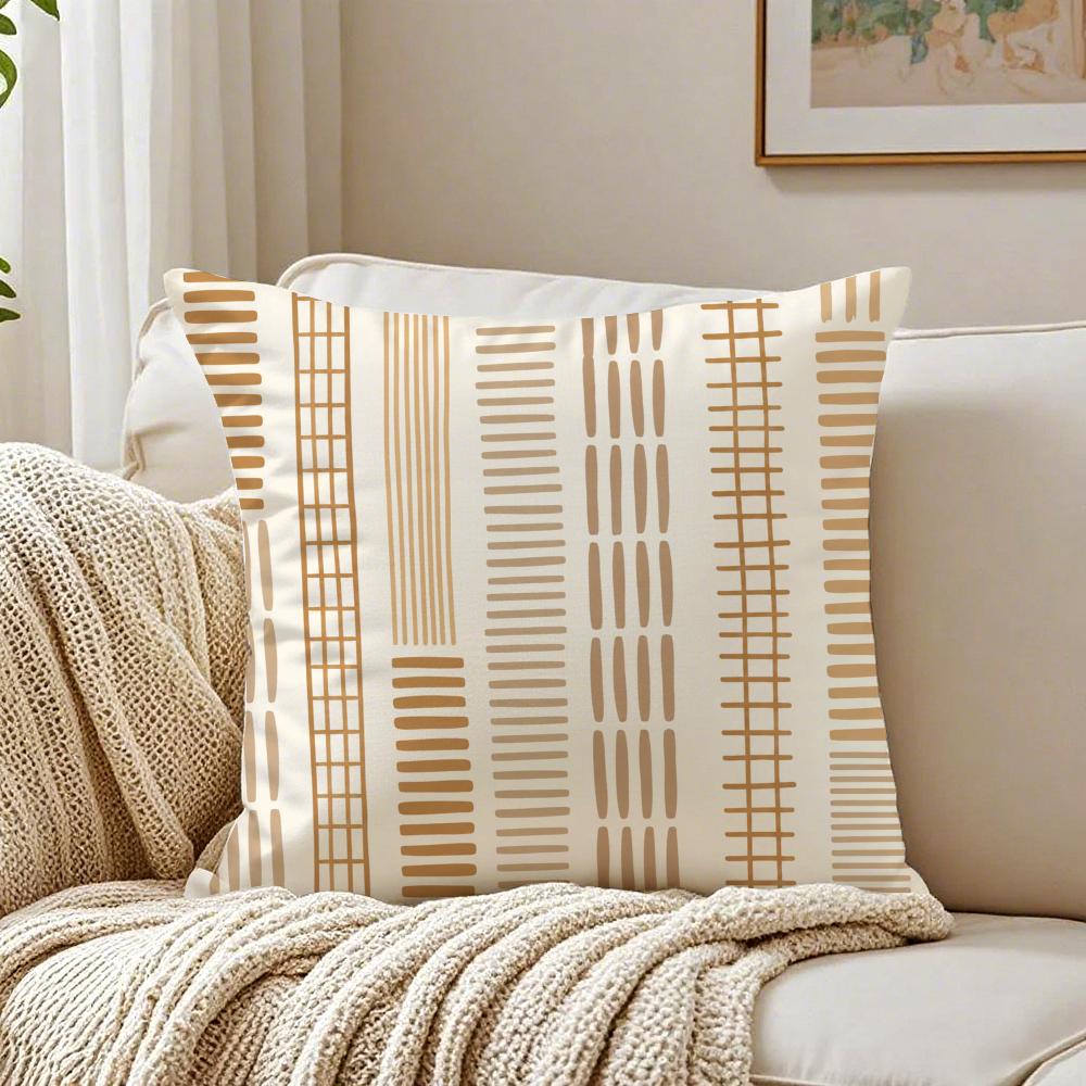 Neutral Boho Abstract Pillow Case Organic Short Plush Cushion Covers Breathable Washable WrinkleResistant