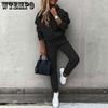 Женский костюм из 2 предметов, длинный рукав, спортивный костюм, свитер, осенне-зимний комплект из свитера с капюшоном, повседневный комплект из двух предметов