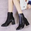 Fashion New White Black Thick High Heel Ankle Boots Women 2024 Pointed Toe Keep Warm Elegant Short Booties Ladies Ankle Buckle Decoratio