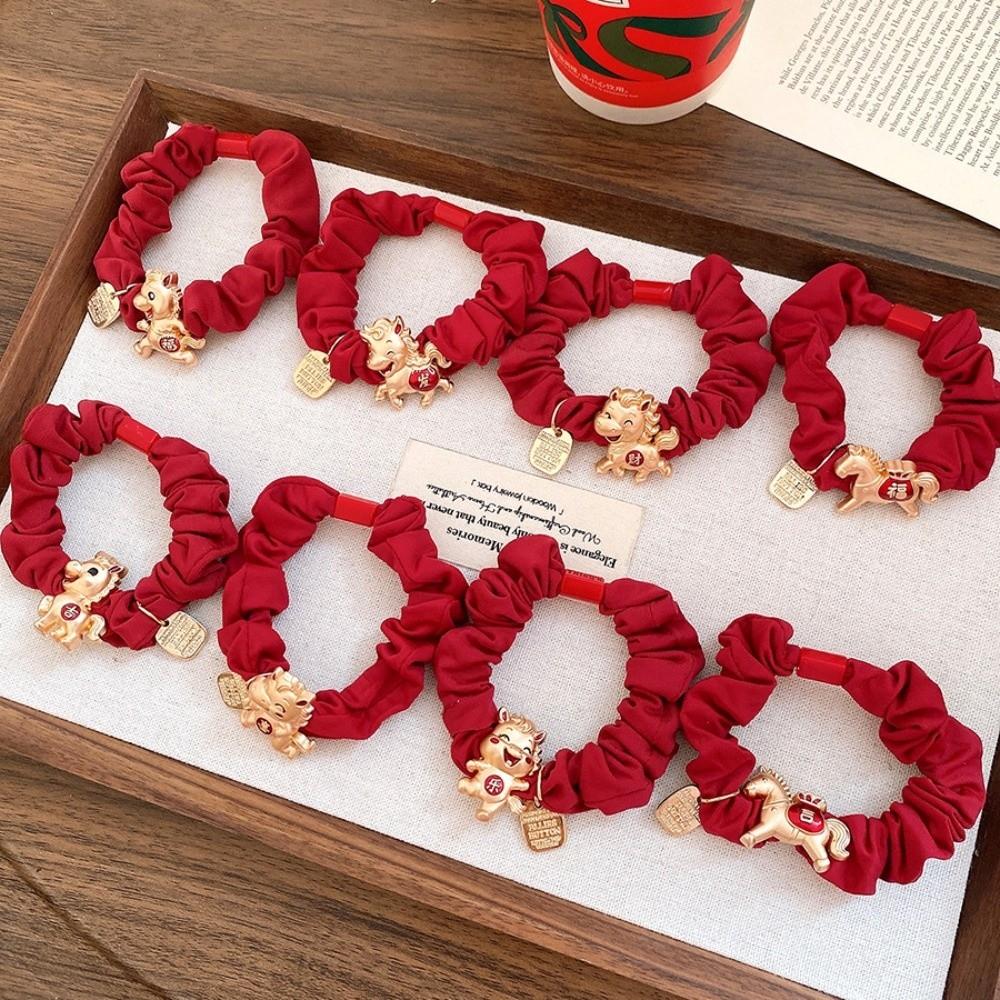 Zinc Zinc Alloy Zodiac Horse Hair Rope Wrinkle Chinese Children Hair Band Red Hair Scrunchies Kids