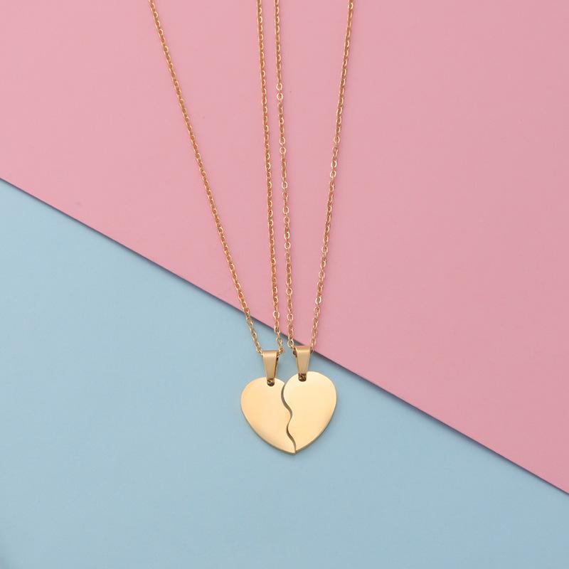 Cross-border Couple Titanium Steel Split Heart Pendant Necklace Set