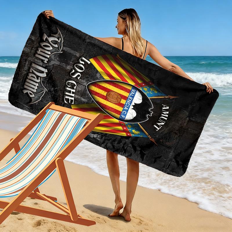 Name Custom Valencia CF Logo Print Beach Towel, Large Soft Quick Dry Towel for Beach Camping Swimming