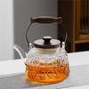 IwaiLoft [Betia Flower] Heat-Resistant Glass Teapot with Strainer, 1000ml, Handmade with Wooden Handle, Jumping Design, Perfect for Fruit Tea, Flower