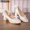 Retro Mary Jane Square Heel Chinese Style Retro Cheongsam Shoes Gentle Medium Heel Ethnic Wind Women's Shoes for Shopping Dating Banquet