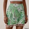Summer Women's Half-body Skirt Splicing Tassel Short Skirt Ethnic Style A-line Printed Short Skirt