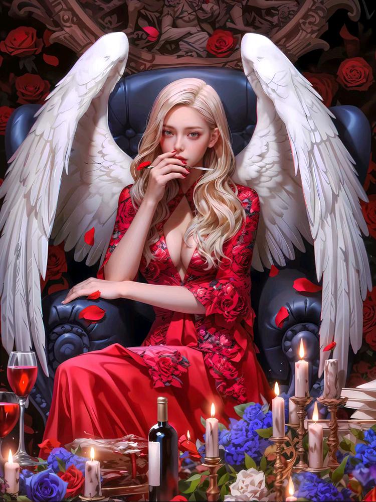 5D DIY Алмазная картина Крылья ангела Полный квадрат Круглый Алмазная мозаика Мультфильм Портрет Фэнтези Искусство Украшение для дома Подарок