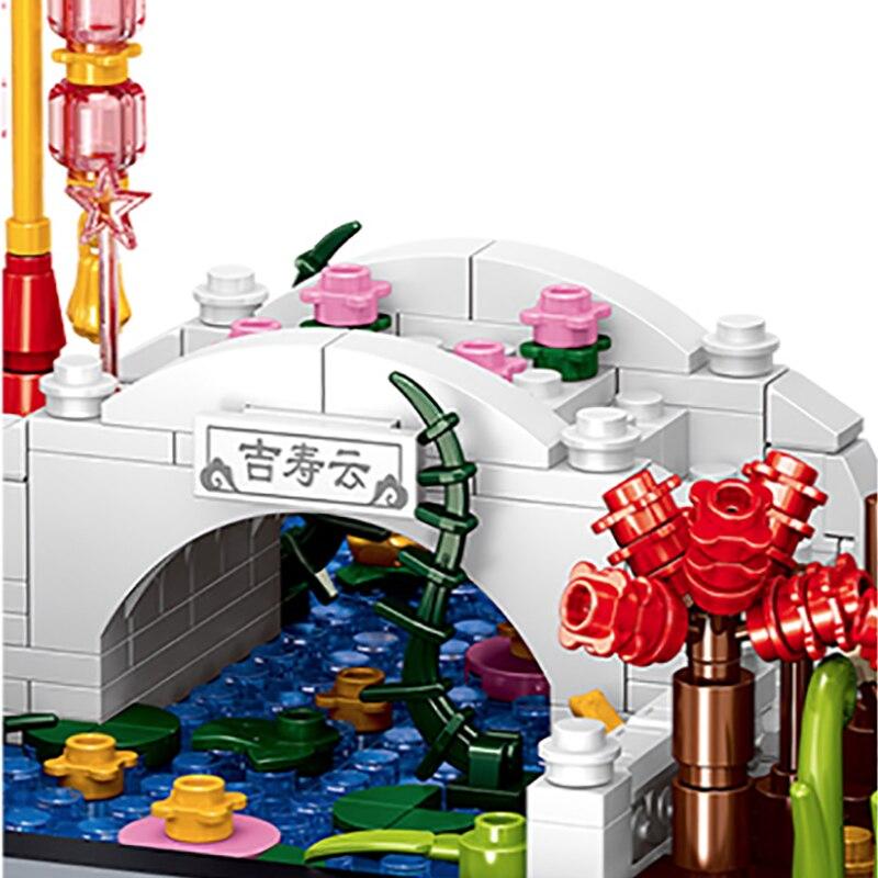 Lezi 00899 архитектура горшок растение сосна бамбук сад мост река двор мини-блоки кирпичи строительные игрушки для детей без коробки