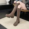 New Solid Color Thick-soled Boots for Women Knee-length Thin Knight Boots Versatile Thick Heel High Heel Knight Boots