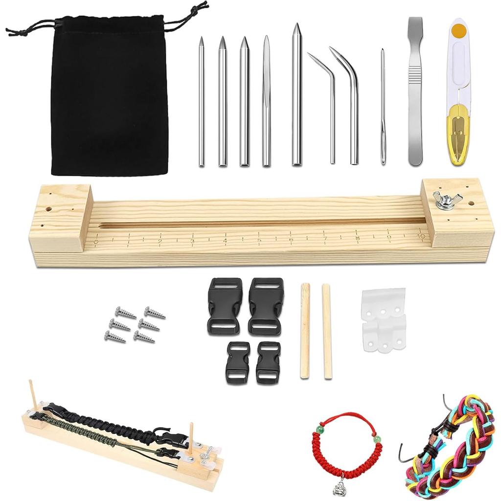 Paracord Jig DIY Wood Bracelet Maker Wristband Knitting Tool Sets Adjustable Length Wooden Parachute Cord Braiding Making Tools
