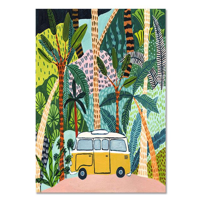 Tropical Colorful Girl Car Flower Koala Leopard Wall Art Canvas Painting Posters And Prints Wall Pictures For Living Room Decor No Frame