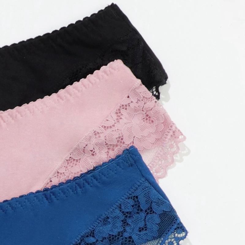 6Pcs Plus Size Sexy Panties Set Women Lace Wave Trim Stretch Cheeky Briefs Thongs 0Xl-5Xl