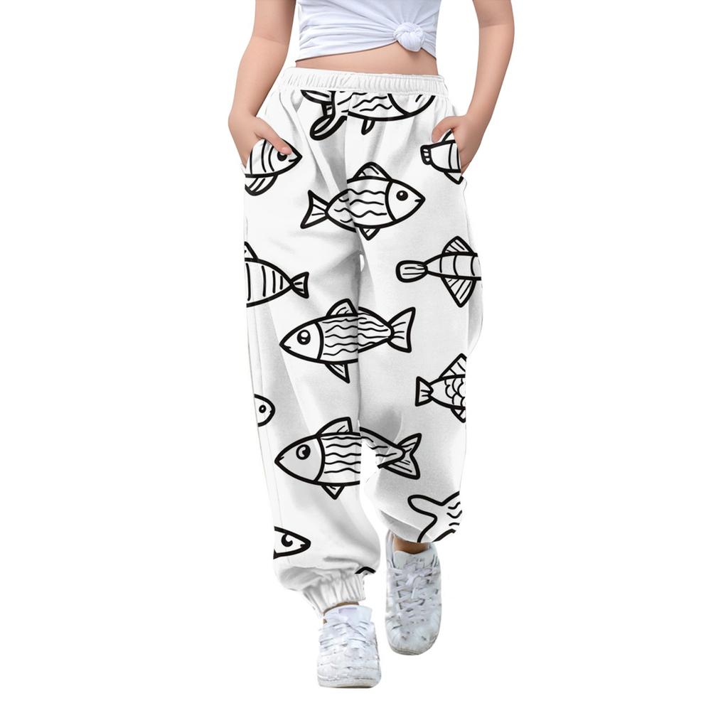 Детские свободные повседневные спортивные брюки с цветным принтом, повседневные брюки