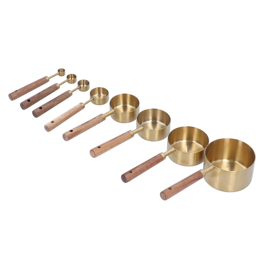 8Pcs Stainless Steel Measuring Cup with Wooden Handle Bartending Scale Measuring Spoon Baking Tool