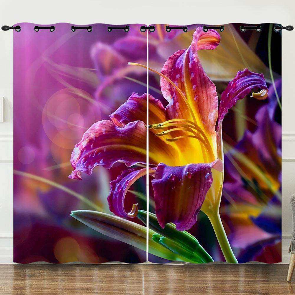 Штора Цветок Фиолетовый Лавандовый Цветок 3D Цифровая Печать Затемняющая Штора На Люверсах