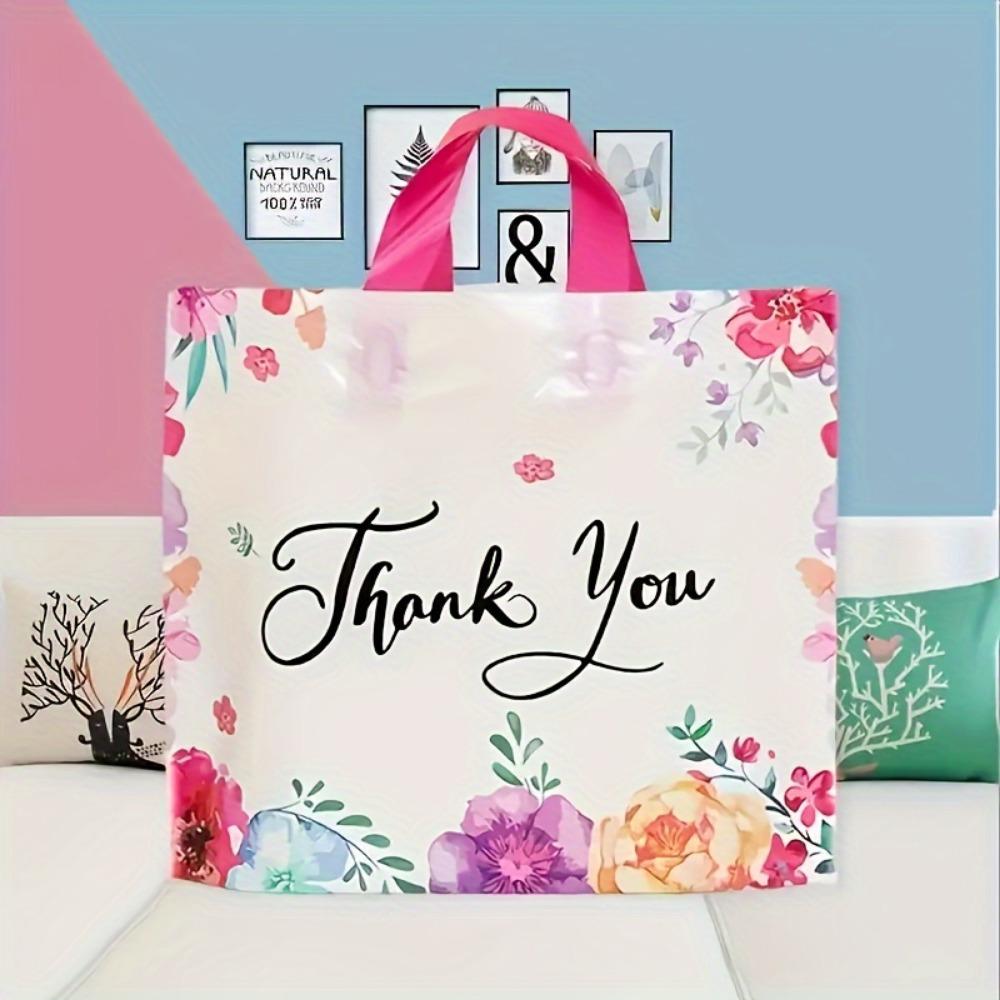50pcs Thank You Flower Gift Bag Plastic Handheld Bag Clothing Shop Shopping Bag Beauty Shop Packaging Bag Party Gift Bag Shopping Bag