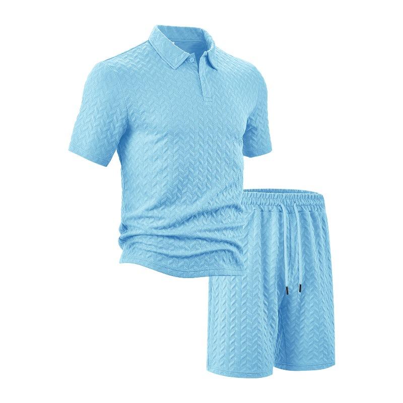 Мужской летний новый повседневный свободный жакардовый комплект мужской футболки поло с коротким рукавом