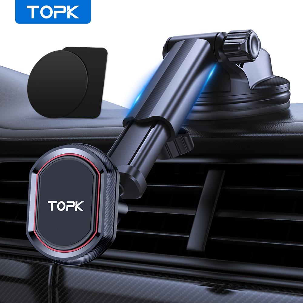 TOPK Magnetic Phone Car Phone Holder Mount 3in1 Phone Holder for Car Windshield and Dashboard Adjustable Long Arm Phone Mount