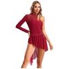 Womens Asymmetrical Lyrical Dancewear Long Sleeve Spaghetti Straps Patchwork Irregular Hem Dresses