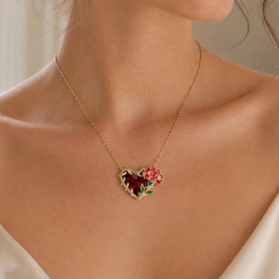 Birthstone Heart Necklace Birth Stone and Flower Pendant Necklace Jan to Dec