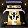 Juventus FC Custom Name Text Bedding Set 1 Duvet Cover+2 Pillowcases Soccer Logo Personalized Gift For Special Occasion Bedroom Decor