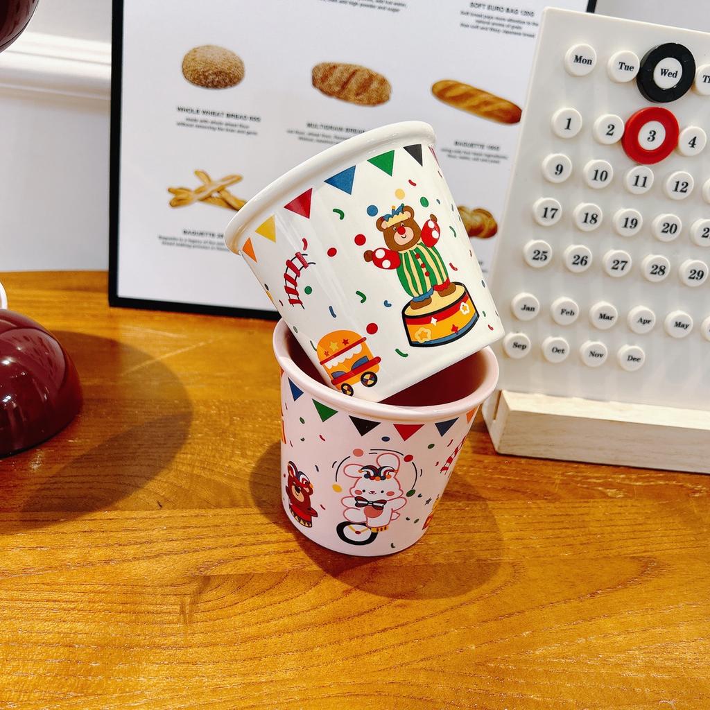 Ceramic Cup Large Capacity Circus Bear Rabbit Cute Cartoon Cup Milk Cup Coffee Cup with Spoon Gift