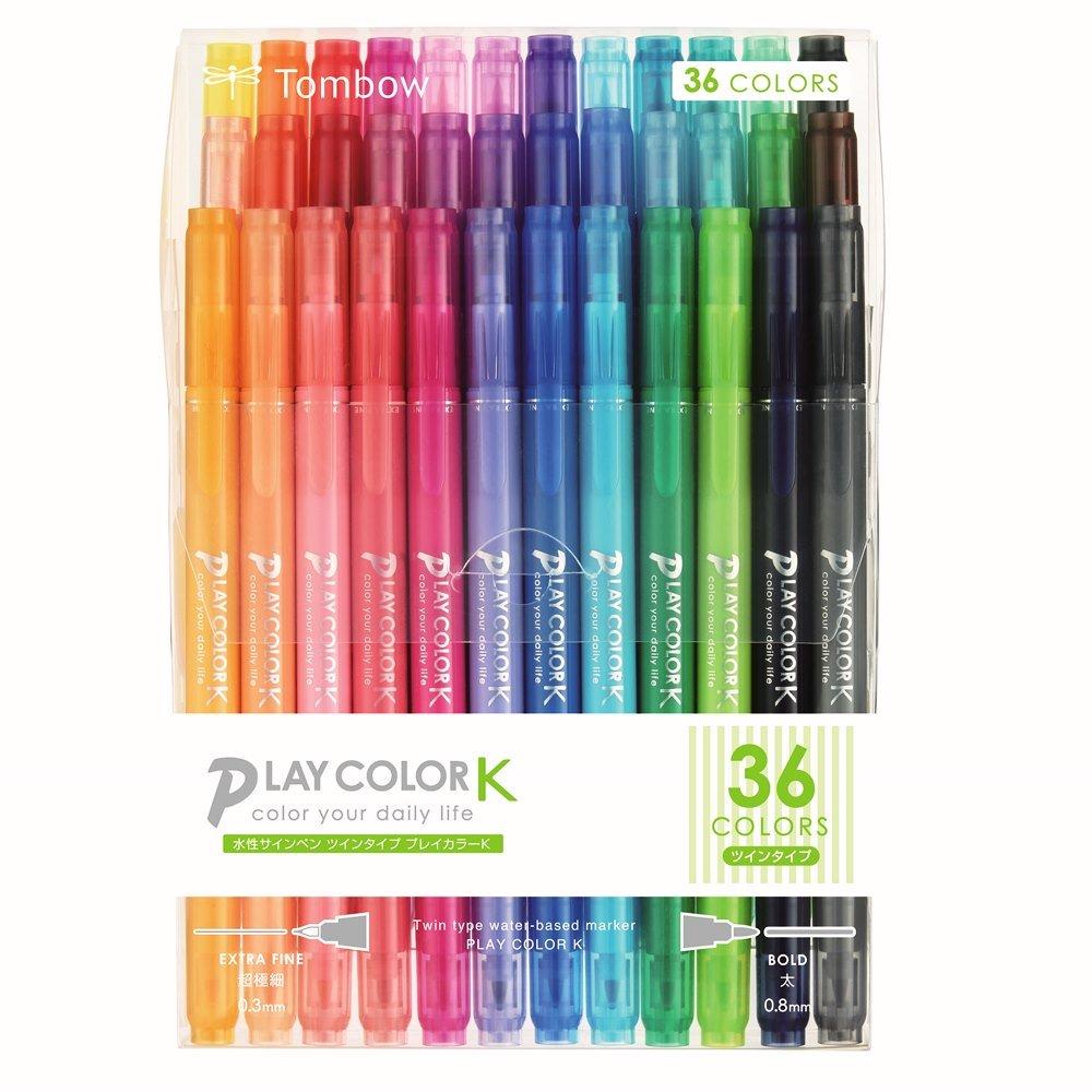 Tombow Sign 36 Colors Thick Extra Play Color K Water-Based Pens, (Twin Type, & Fine), GCF-013