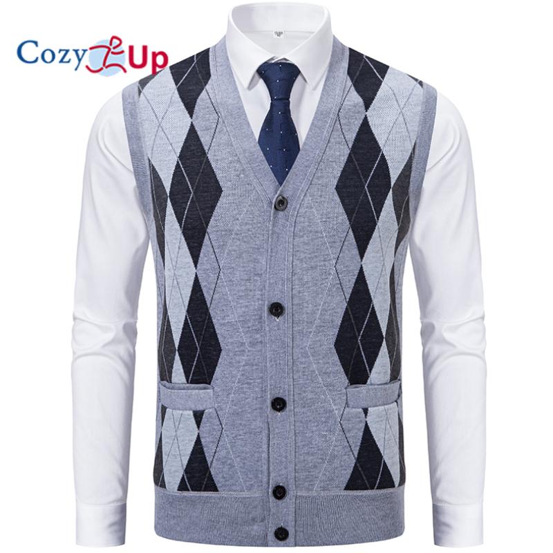 Cozy Up Mens Argyle Sweater Vests V Neck Sleeveless Cardigan Vest Knitwear