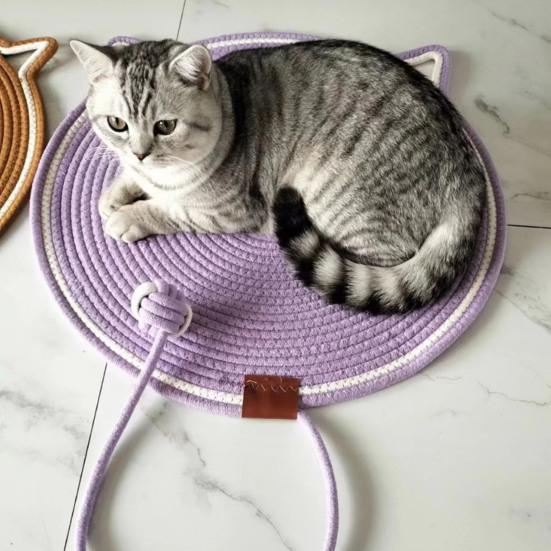 Cat Scratching Pad Large Size 35cm Natural Cotton Rope Cat Scratching Mat Dual Scratching Pads for Indoor Cats Sturdy Clean Cat Bed with Toy Ball