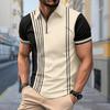 Men's Shirt Polo Casual Zip Short Sleeve Fashion Casual Zipper Summer Spring Regular Fit 3D Stripe Print Shirt