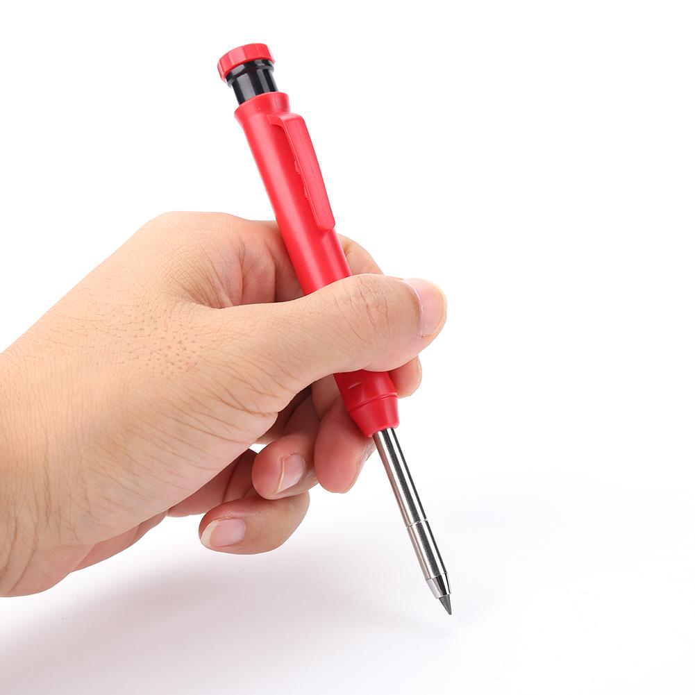 Solid Carpenter Pencil Set with 6 Refill Lead Deep Hole Marking Pencil Built-in Sharpener Ergonomic for Woodworking Architect