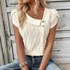 Летняя Элегантная Блузка с Короткими Рукавами-Лепестками, Женский Сладкий Топ на Диагональном Воротнике, Новая Однотонная, Свободная, Повседневная, Простая Рубашка, Плиссированная Женская Одежда