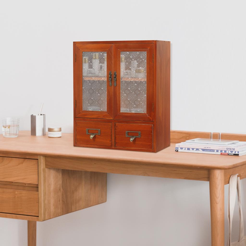 2-Tier Wood Storage Cabinet w/ 2 Drawers, Freestanding Side Cabinet for Home Office Bedroom, Multipurpose Storage Organizer Unit