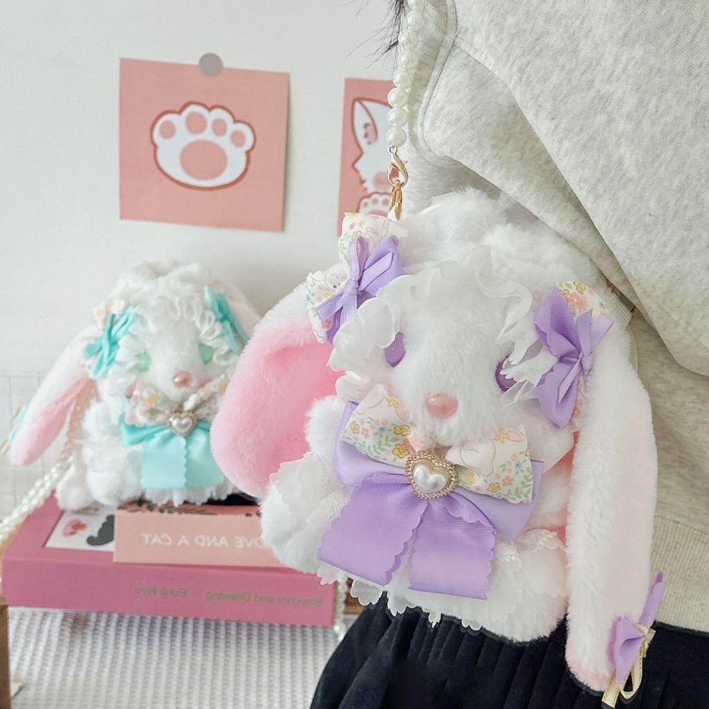 Лолита бант вислоухий кролик счастливый мешок милый мягкий сестринский жемчужный шнурок сумка-мессенджер для хранения