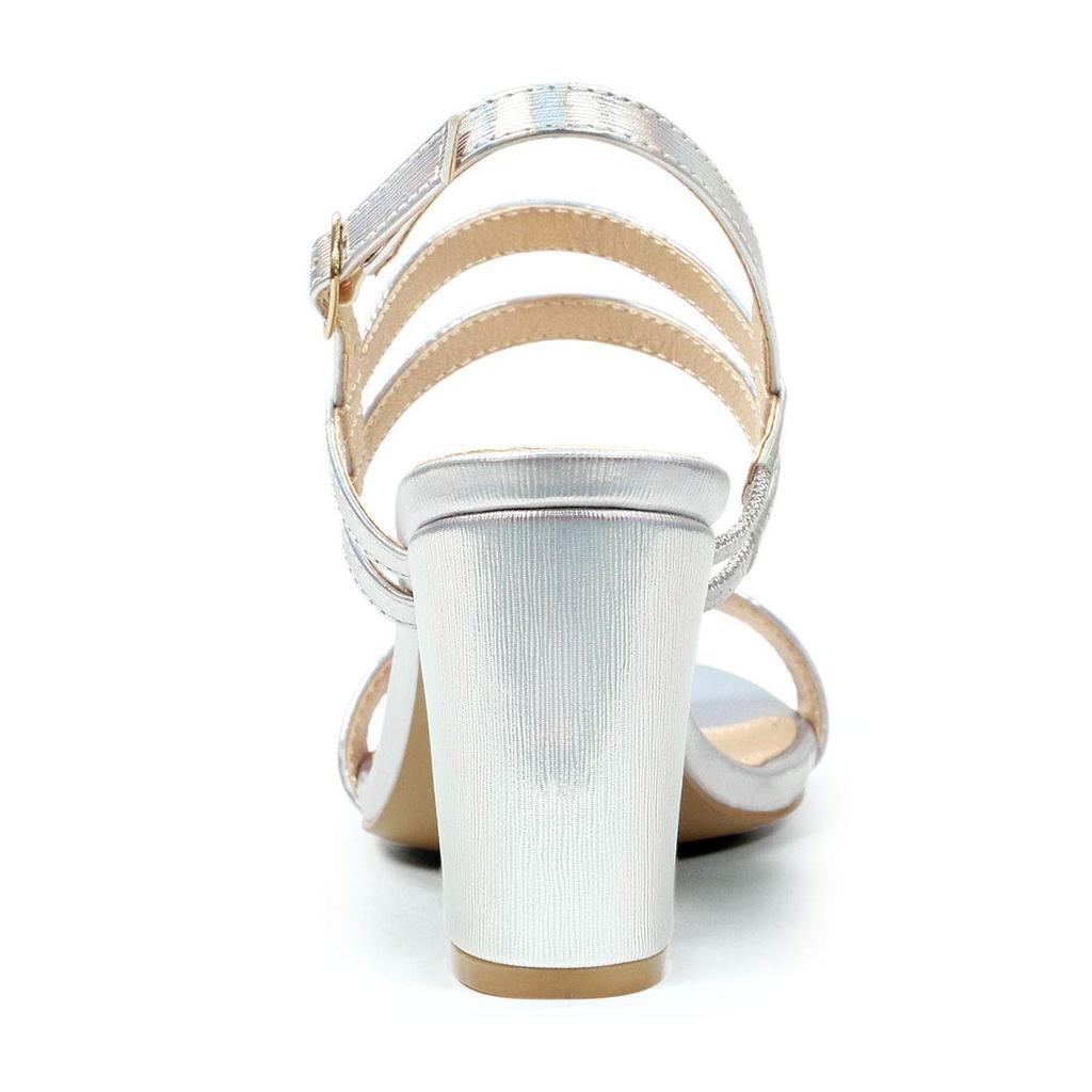 Allegra K Women's Slingback Ankle Strap Sandals with Chunky Block Heels, Silver, Size 27.0cm