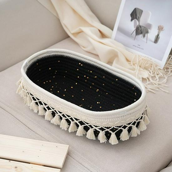 Бежевая корзина с кисточками из хлопковой веревки, органайзер для гостиной в стиле фермерского дома