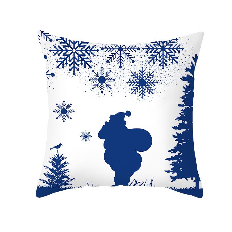 Blue Christmas Cushion Cover Merry  Elk Snowflake Print Pillowcase Sofa Ornament Home Decoration New Year Gift 45x45cm