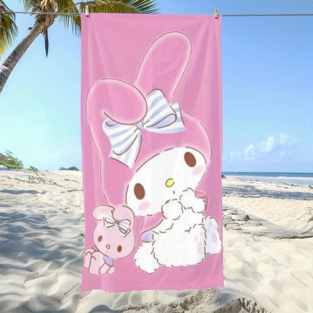 1pc Cute My Melody Beach Towel Pink Rabbit Bow Print Soft Absorbent Quick Dry Summer Beach Pool Bathroom Towel