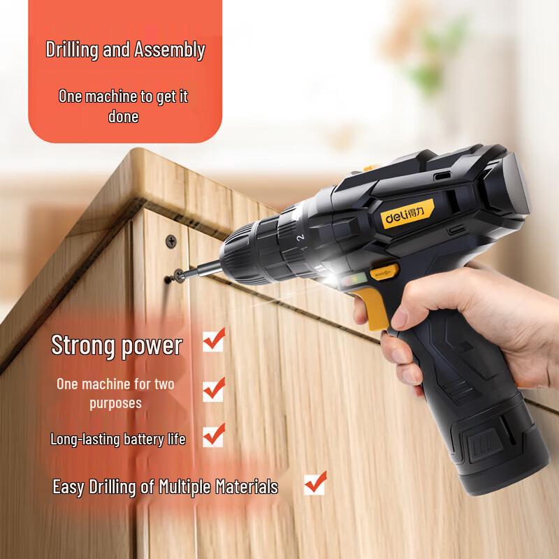 Deli 12V Cordless Lithium-Ion Drill CN plug (adapter included)
