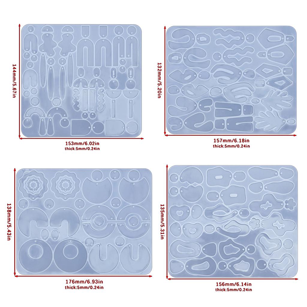 4Pcs/set Crystal Silicone Earrings Mold Set Crystal Epoxy Resin Casting Molds Irregular Ear Rings Mould for DIY Pendants