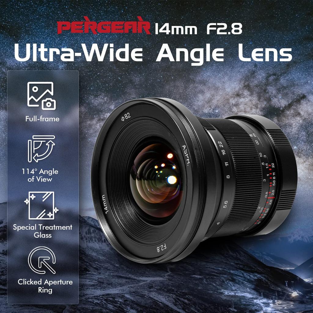 Pergear 14mm II Ultra Manual Lens with Angle of View for Canon Compatible with EOS and Other Mirrorless Cameras F2.8 Wide-Angle 114° Full-Frame EOS-R