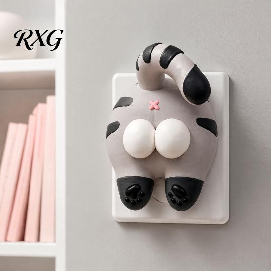 Creative Cat Gift for Lovers Funny Butt Light Switch Cover, 3D Double Rocker Decor Wall Plate, Plate Printed Shaped Easy Install For Bedroom
