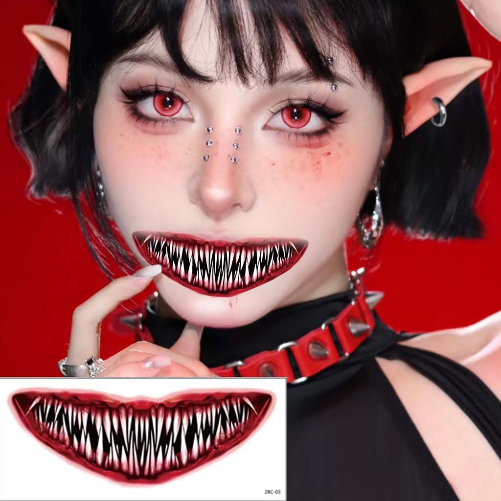 Хэллоуин Ужасы Большой Рот Тату Наклейка Водонепроницаемая Стойкая Реалистичная Ужасы и Смешные Временные Тату Наклейки 1/10 ШТ. Случайные