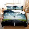 Airplane Duvet Cover King/Queen Size,Blue Sky Modern Aviation Aircraft Runway Soft Bedding Set for Kids Teens Boys,2 Pillowcases