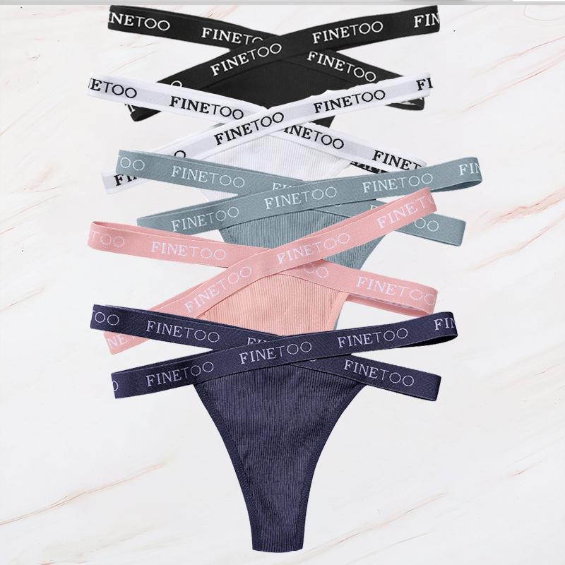 FINETOO 5 шт./компл. M-XL G-string Хлопковые женские трусики с перекрестными бретельками Femme Тонг Сексуальное кружевное белье с вырезами Трусы с надписью на поясе