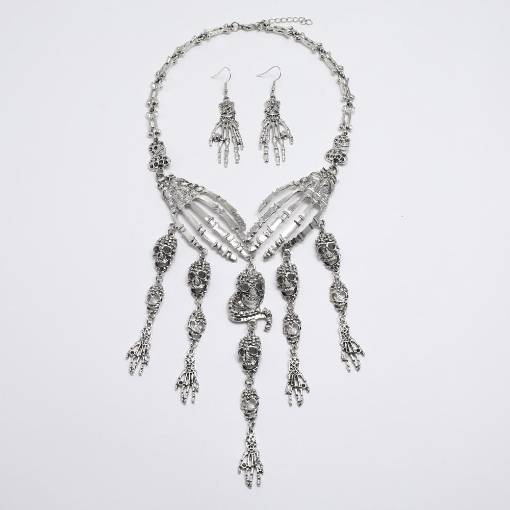 Fashion Bone Hand Women Necklace And Earring Set With Skeleton Design Fringe