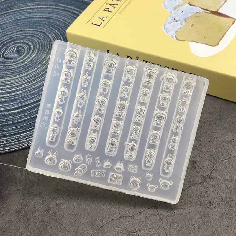 3D Силиконовая форма для рельефа Каваи Мультяшный Лабубу Форма для нейл-арта Дизайн своими руками Маникюрный шаблон Резьба Украшения для нейл-арта Аксессуары