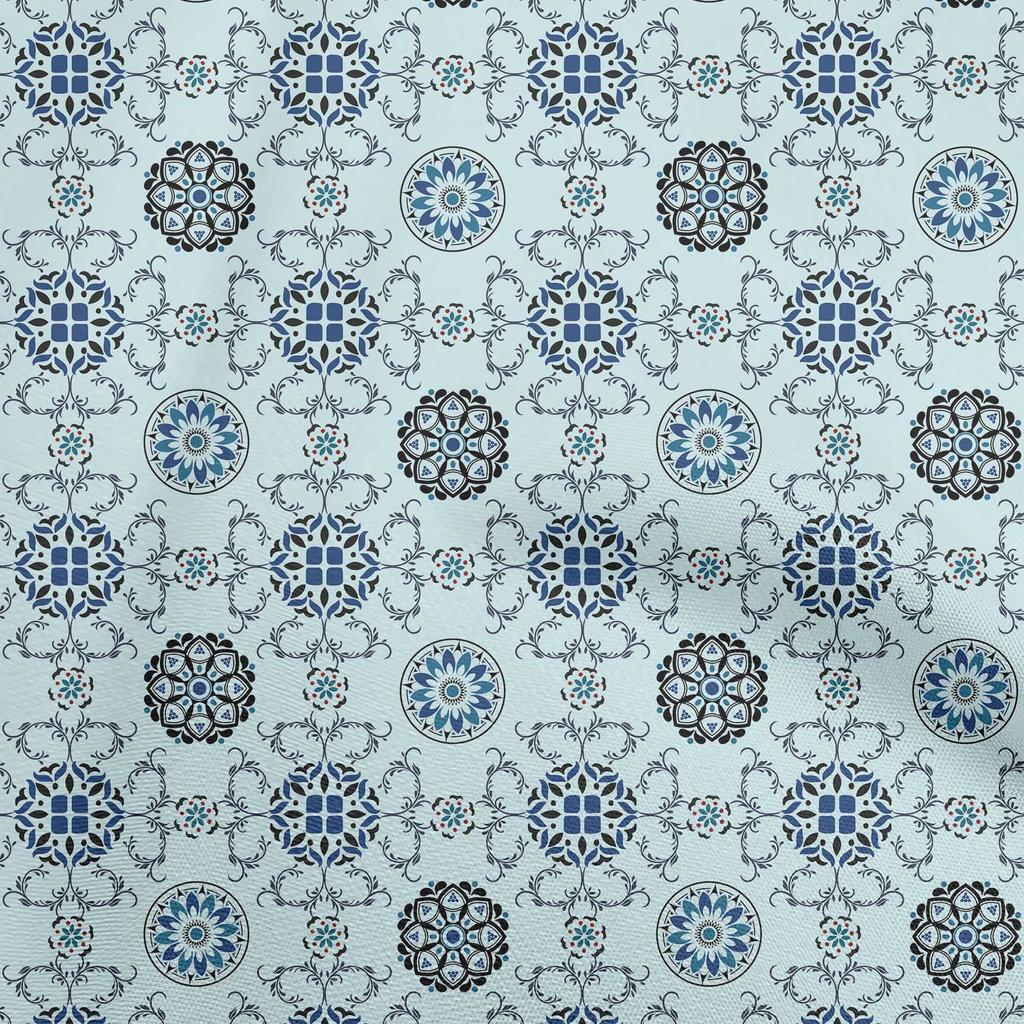 oneOone Cotton Flex Blue Fabric Asian Suzani  Sewing Material Print Fabric By The Yard 40 Inch