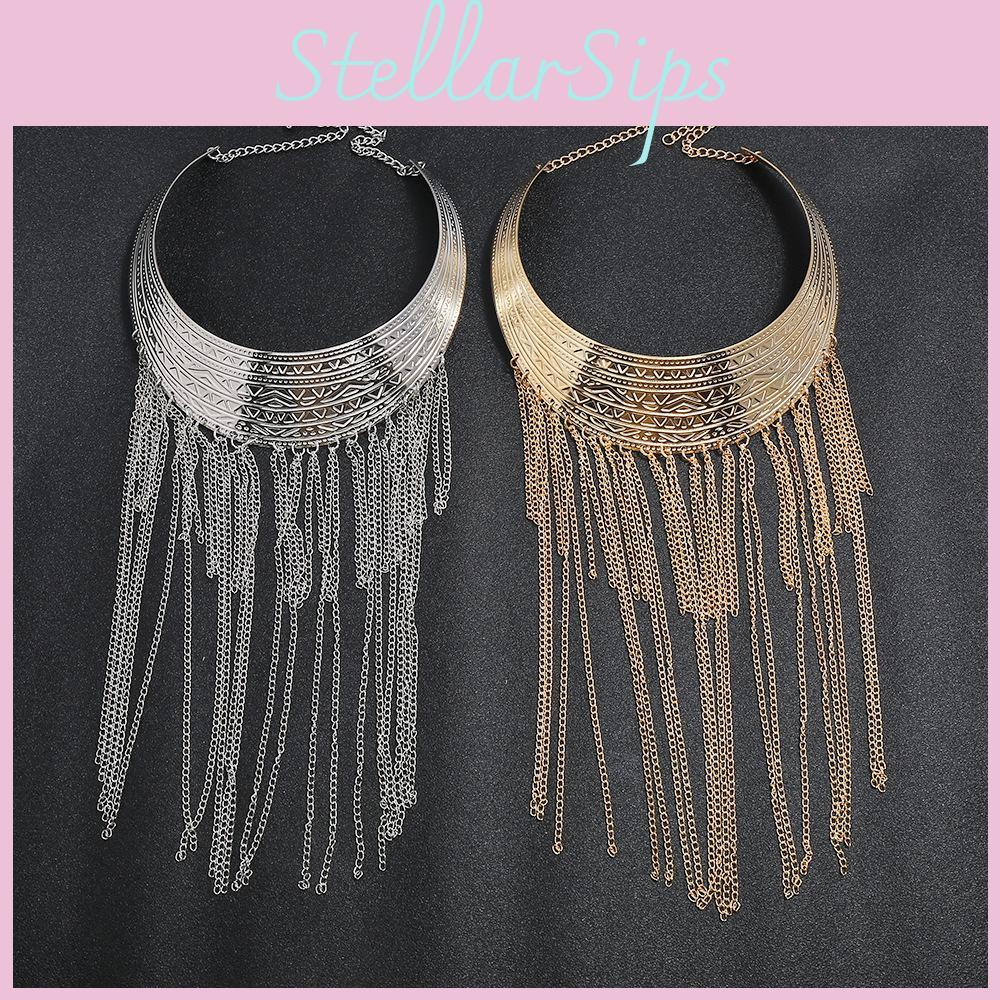 Fashionable Retro Multi Layer Tassel Design Women Metal Necklace For Modern Streetwear Outfit